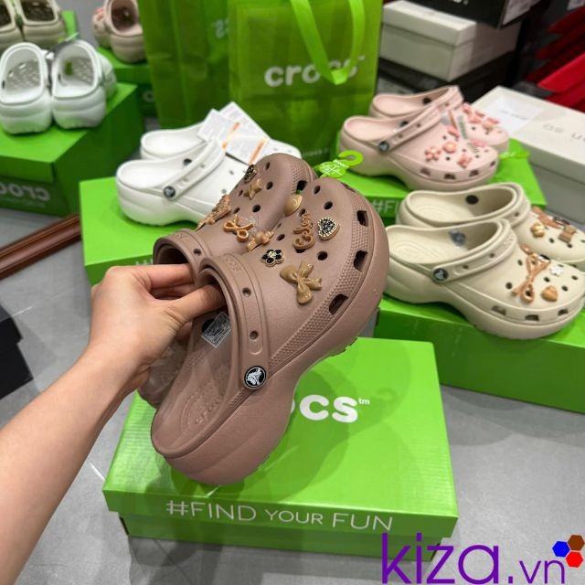 Dép crocs nâu đế cao 5 phân