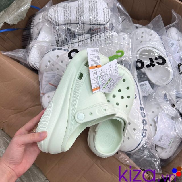 Dép crocs nữ đế cao 7cm màu xanh mint