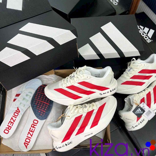 Giày chạy bộ Adidas Adizero màu trắng sọc đỏ