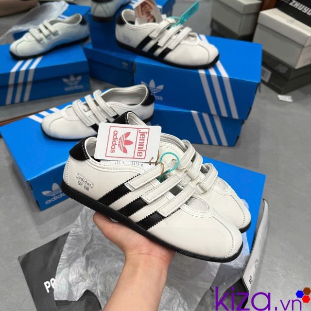 Giày Adidas nữ Samba Jennie - Giày búp bê quai dán màu trắng đen