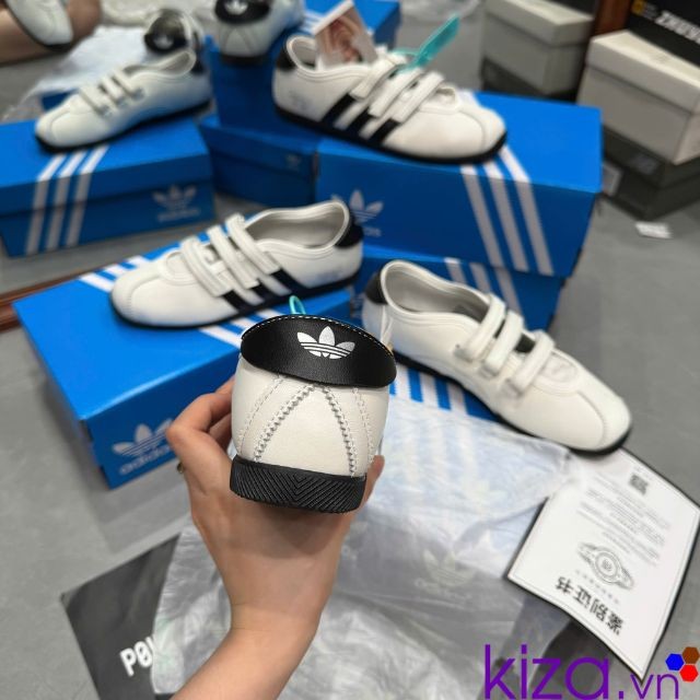 Giày Adidas nữ Samba Jennie - Giày búp bê quai dán màu trắng đen