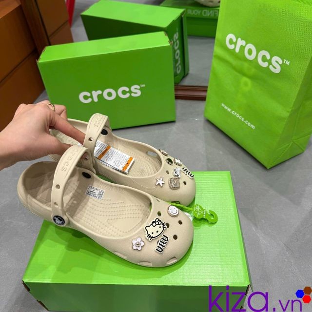 Dép crocs classic ballet màu kem