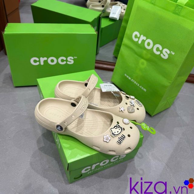 Dép crocs nữ classic ballet màu kem