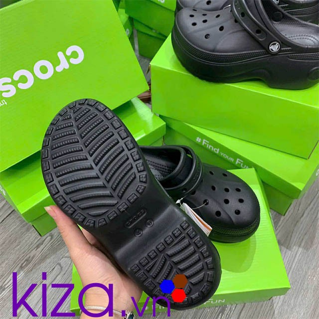 Dép sục crocs bella béo đen cao 7 phân