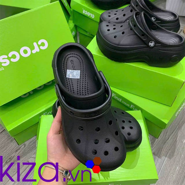 Dép nữ crocs bella béo đen cao 7 phân