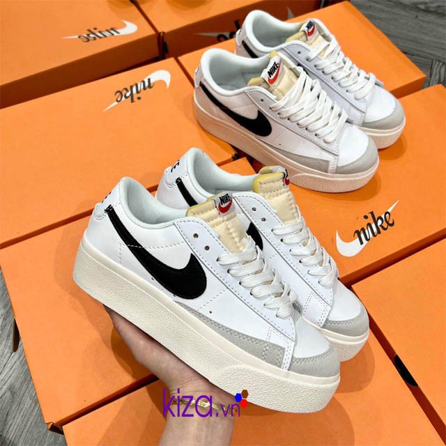 Nike nữ Blazer trắng đen đế cao
