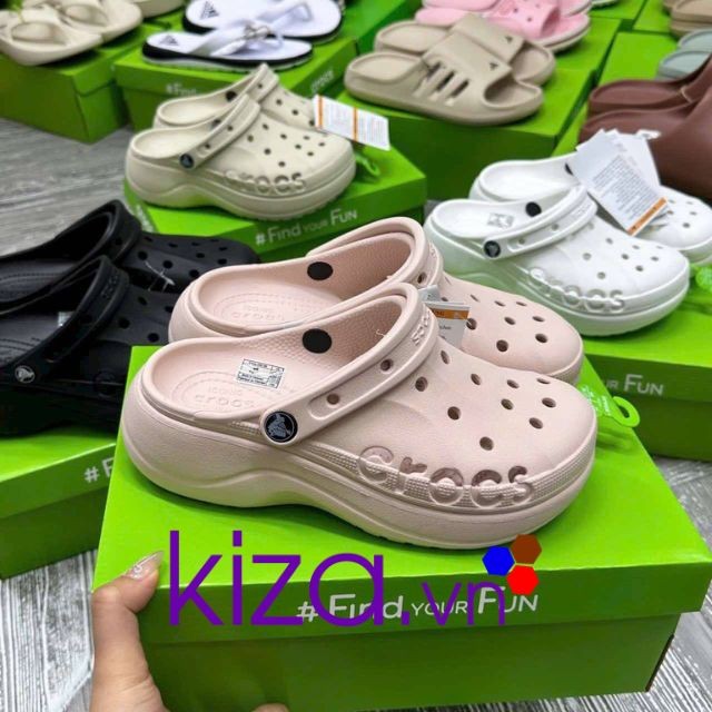 Dép crocs baya viền chữ 5cm màu hồng