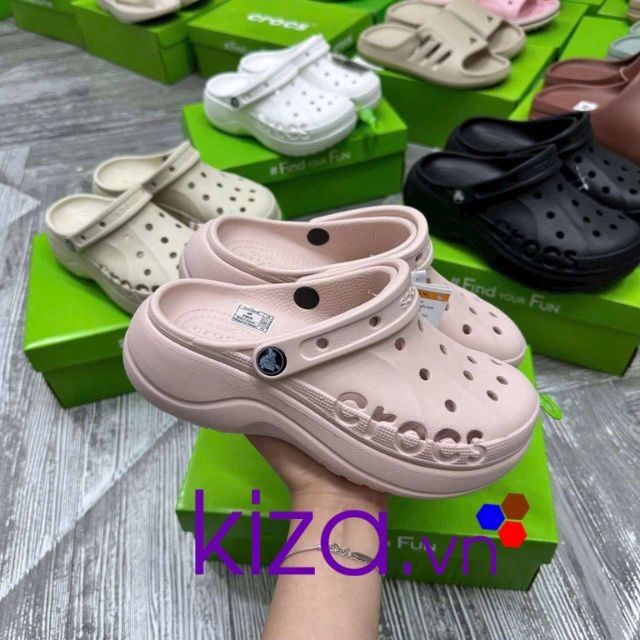 Dép crocs baya viền chữ 5cm màu hồng