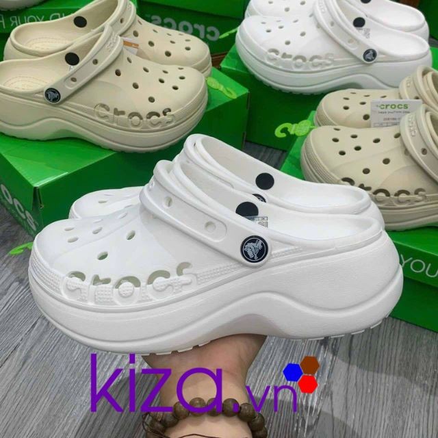 Dép crocs baya viền chữ 5cm màu trắng