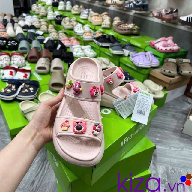 Dép crocs màu hồng cao 7cm