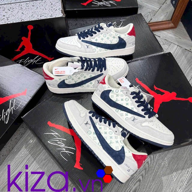 giày nike jordan travis Louis vuitton trắng xanh gót đỏ