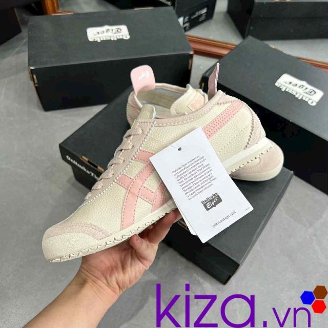 Giày Onitsuka Tiger màu kem kẻ hồng