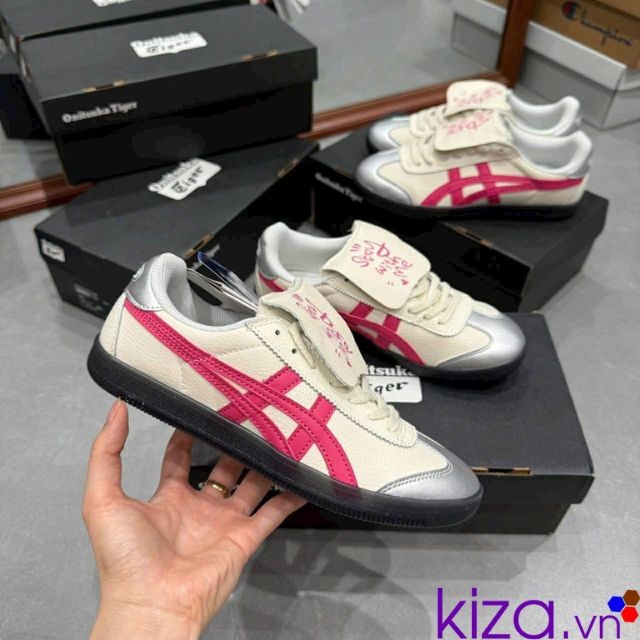 Giày Onitsuka Tiger tai thỏ màu trắng kẻ hồng