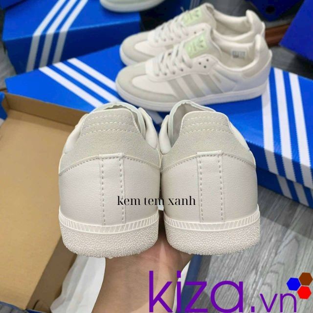 Giày Adidas Samba màu kem tem xanh
