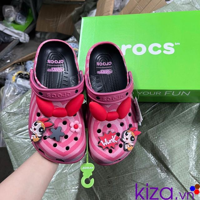 Dép sục crocs Clog Powerpuff Girl màu hồng