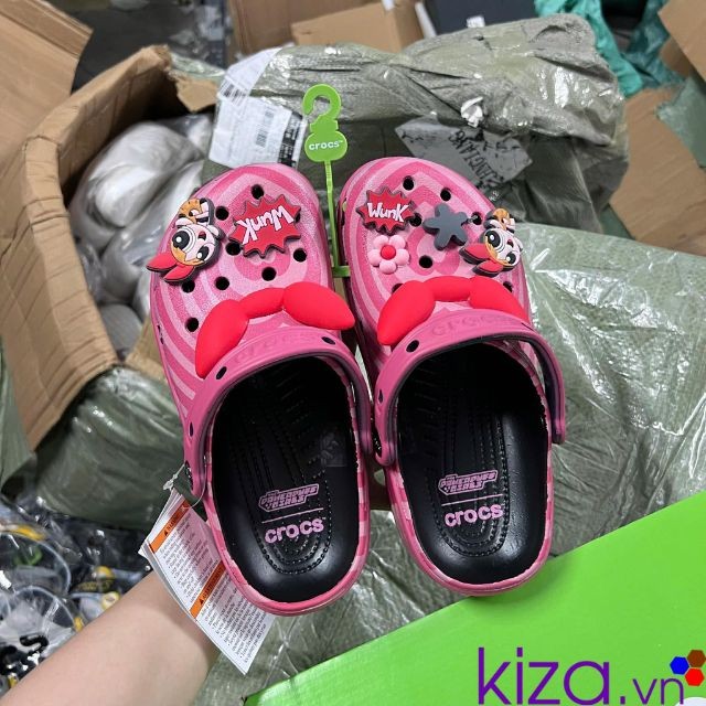 Dép sục crocs nữ Clog Powerpuff Girl màu hồng