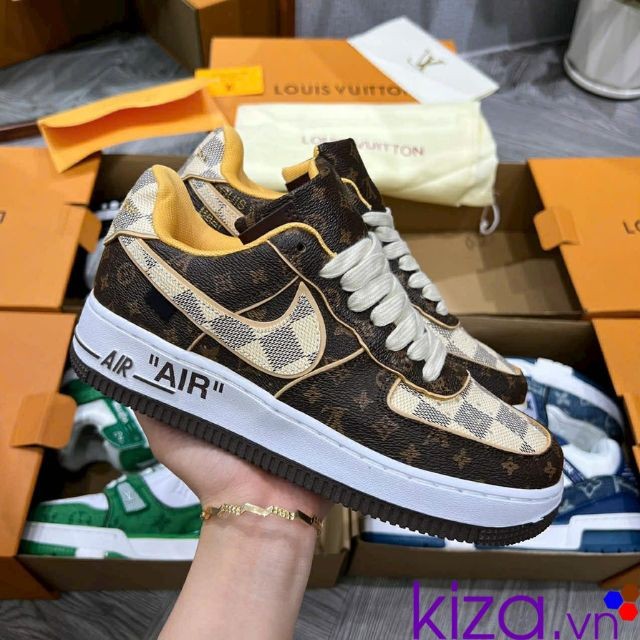 Giày nike air force louis vuitton kẻ caro màu nâu