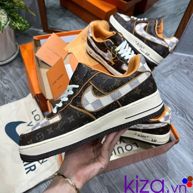 Giày nike air force louis vuitton kẻ caro màu nâu