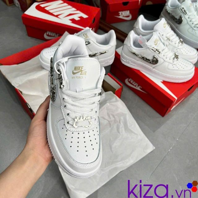 Giày Nike nam air force màu trắng móc đính đá