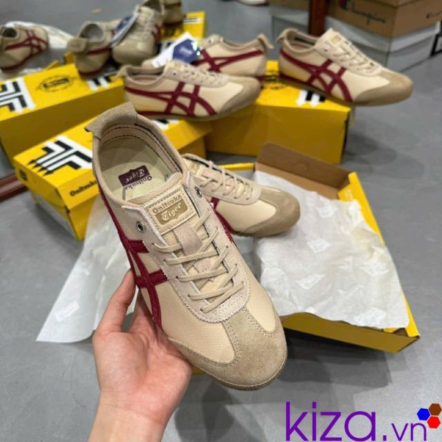 Giày Onitsuka Tiger màu nâu kem kẻ mận