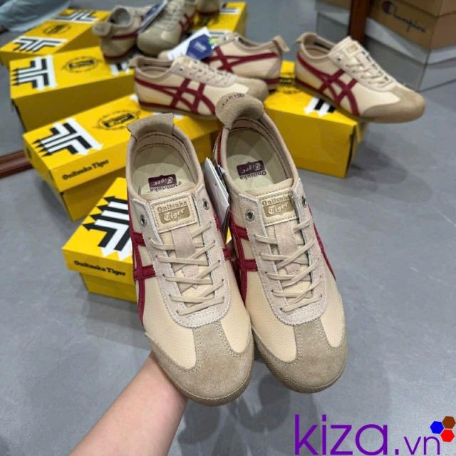 Giày Onitsuka Tiger màu nâu kem kẻ mận
