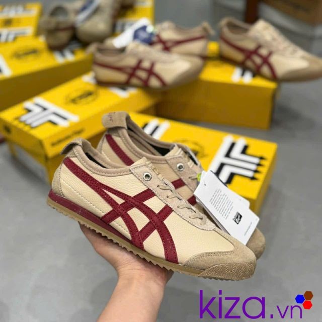 Giày Onitsuka Tiger màu nâu kem kẻ mận