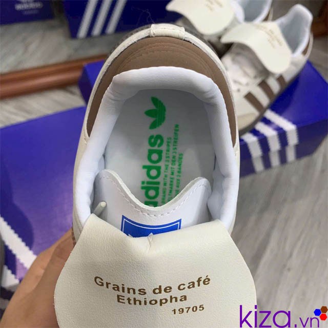 Giày Adidas Samba trắng sọc nâu