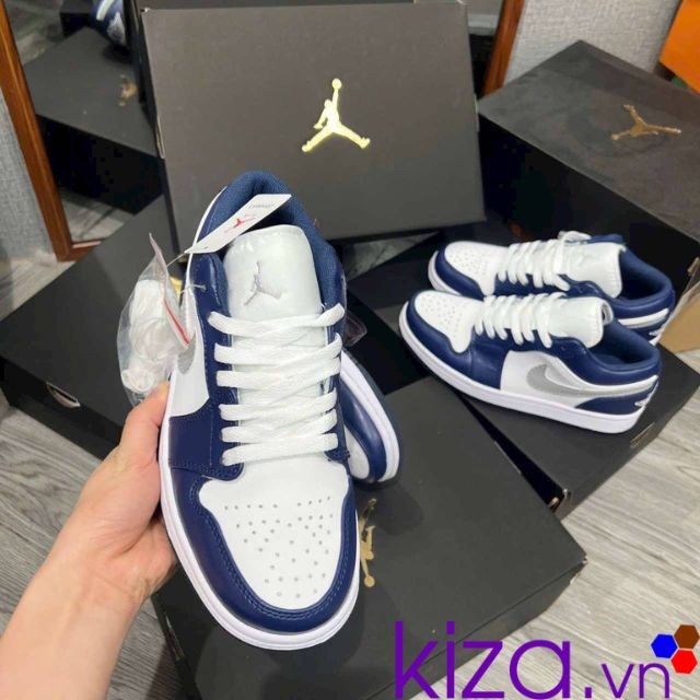 Giày nike jordan thấp cổ màu xanh than móc bạc