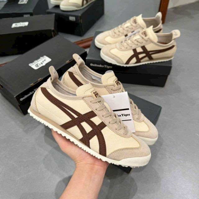 Giày Onitsuka Tiger màu kem kẻ nâu