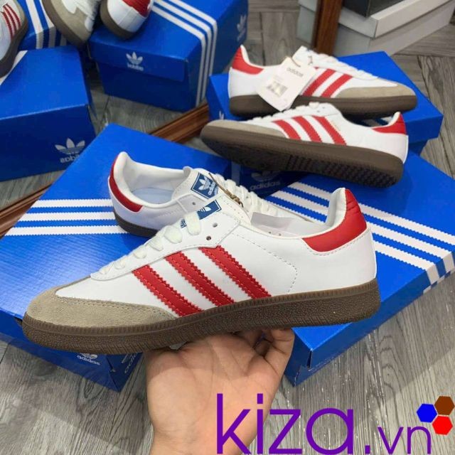 Giày Adidas nữ Samba OG trắng sọc đỏ