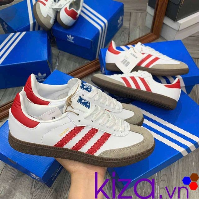 Giày Adidas nam Samba OG trắng sọc đỏ