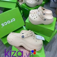 Dép sục Crocs bella béo màu kem cao 7 phân