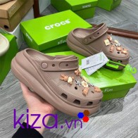 Sục crocs đế cao 7cm màu hồng trà sữa