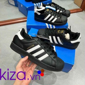 Giày Adidas Superstar mũi sò màu đen tem vàng
