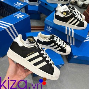 Giày Adidas SuperStar mũi sò màu đen tem vàng gold