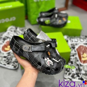 Dép sục crocs Bape camo màu đen