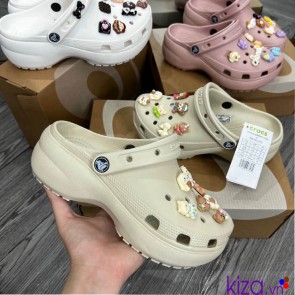 Dép sục crocs đế 5cm màu kem vàng