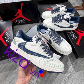 Giày Nike Jordan travis Louis Vuitton màu trắng xanh than