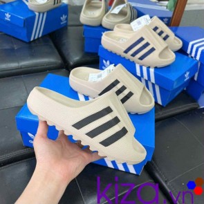 Dép Adidas màu kem 3 sọc đen