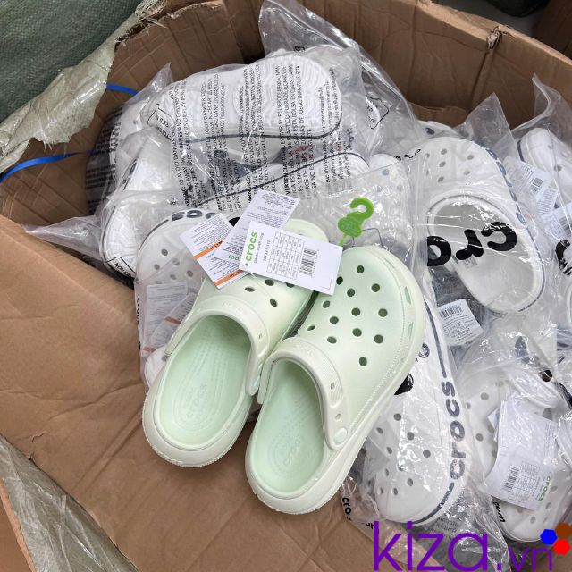 Sục crocs nữ đế cao 7cm m&agrave;u xanh mint