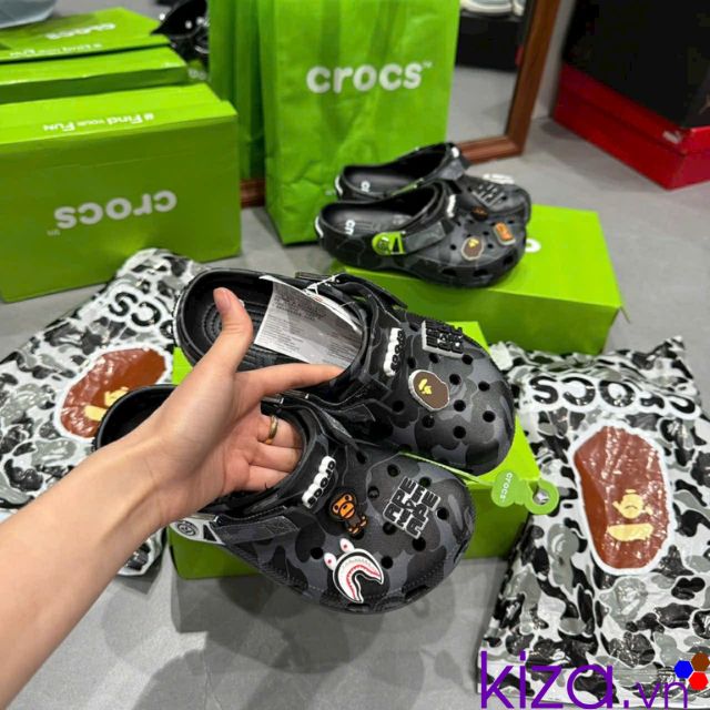 D&eacute;p crocs bape camo m&agrave;u đen