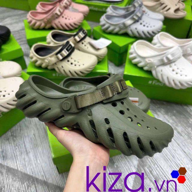 Dép Crocs Echo Clog màu rêu