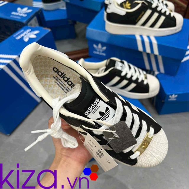 Giày Adidas nữ Superstar mũi sò màu đen đế trắng