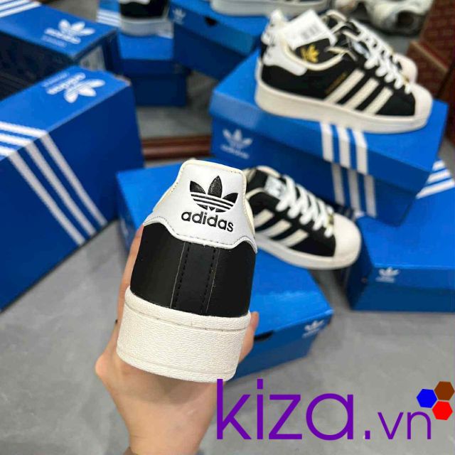 Giày Adidas nam Superstar mũi sò màu đen đế trắng