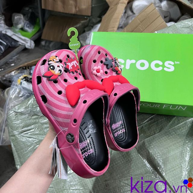 Dép sục crocs Clog Powerpuff Girl màu hồng Dép sục crocs nữ Clog Powerpuff Girl màu hồng