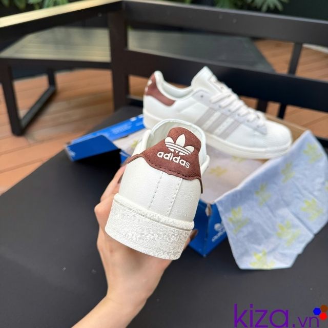 Giày Adidas Superstar mũi sò Giày Adidas nam mũi sò màu trắng kẻ nâu