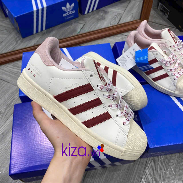 Giày Adidas Sò Superstar màu trắng sọc mận